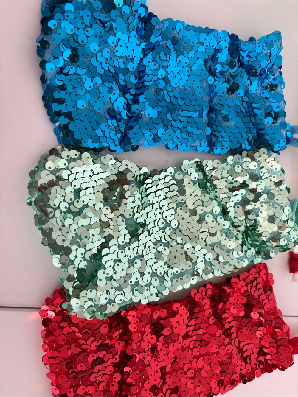 Mini Ice Blue Red Green Sequin Christmas Stocking